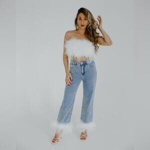 AMAZING MAE Feather Hem High Waisted Straight Leg Pants